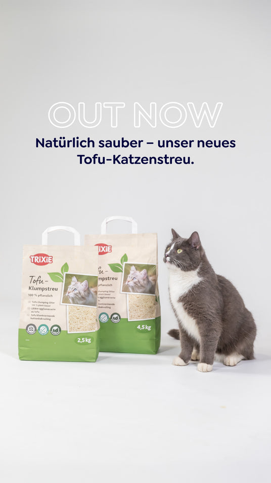 OUT NOW Natürlich sauber unser neues Tofu-Katzenstreu TRIXIE Tofu Klumpstreu mit Katze