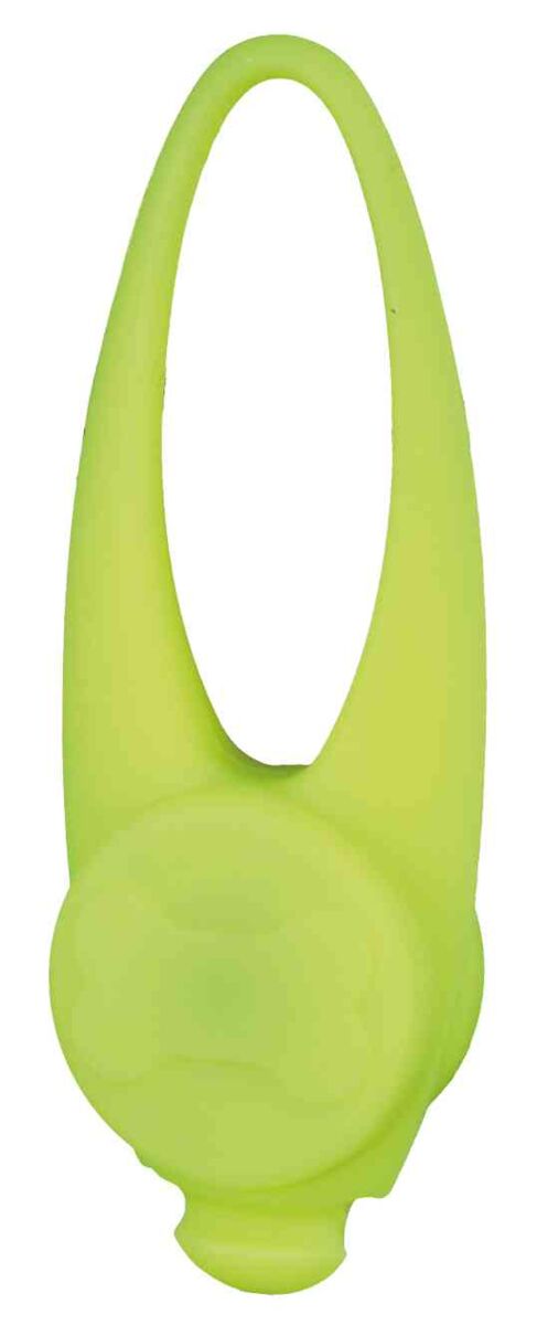 Grüner Gegenstand mit ovalem Griff und runder, flacher Vorderseite, glatt und einheitlich gefärbt.