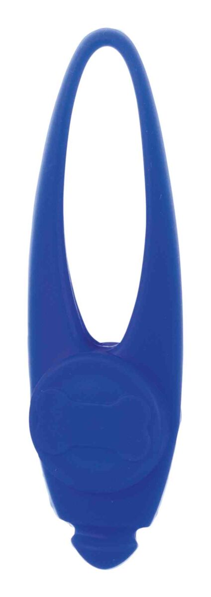 Blaues, ovales Objekt mit schmalem, langem Griff und bauchiger Unterseite.