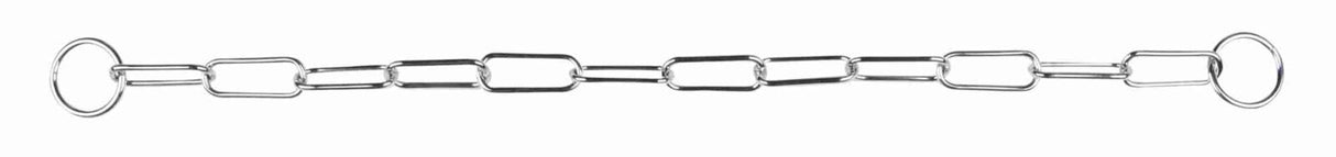 Metallkette aus rechteckigen und runden Gliedern in Silber, mit zwei großen Ringen an den Enden.