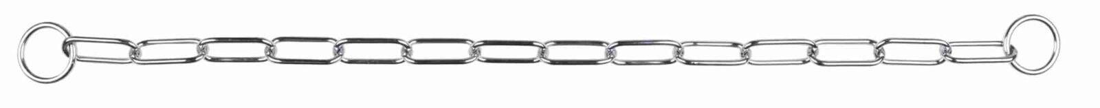 Metallene Gliederkette mit rechteckigen Gliedern und runden Enden in silberner Farbe.