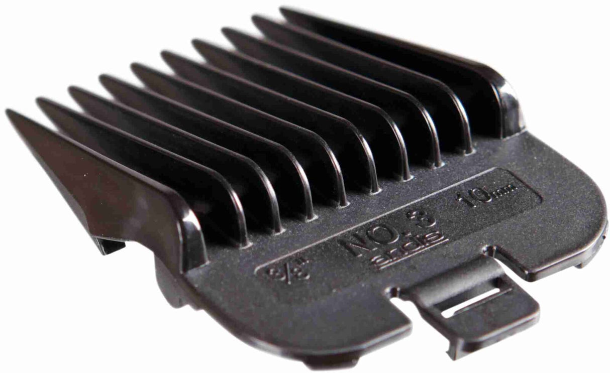 Schwarzer Kammaufsatz aus Kunststoff mit Beschriftung “NO. 3, 10mm” und mehreren dünnen, parallelen Zinken.