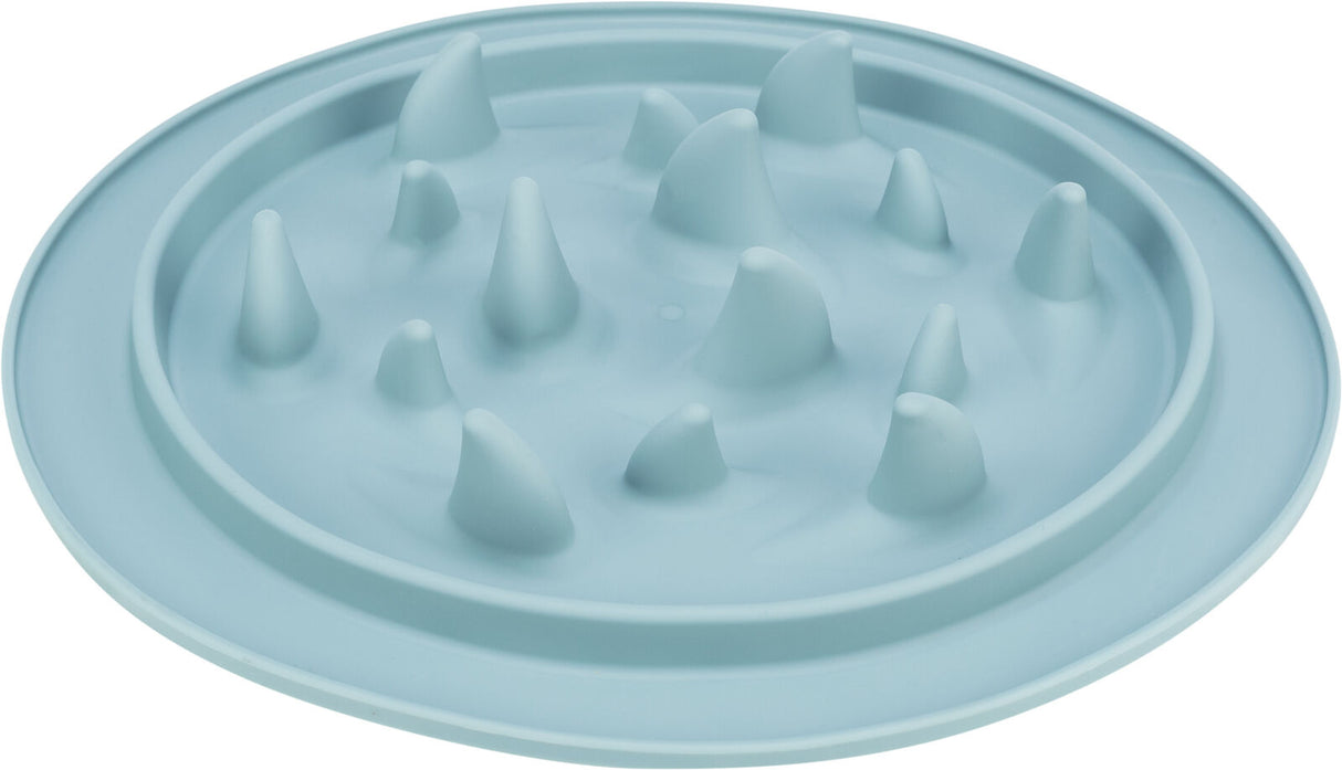 Runde, hellblaue Schale mit mehreren spitzen Erhebungen auf der Fläche verteilt.