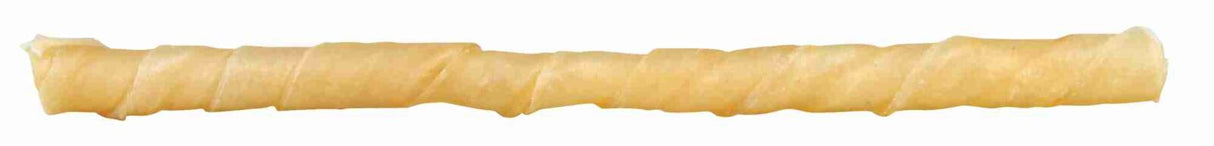 Langes, beige-weißes, spiralförmiges Objekt mit glatter Oberfläche, das den gesamten Bildbereich einnimmt.