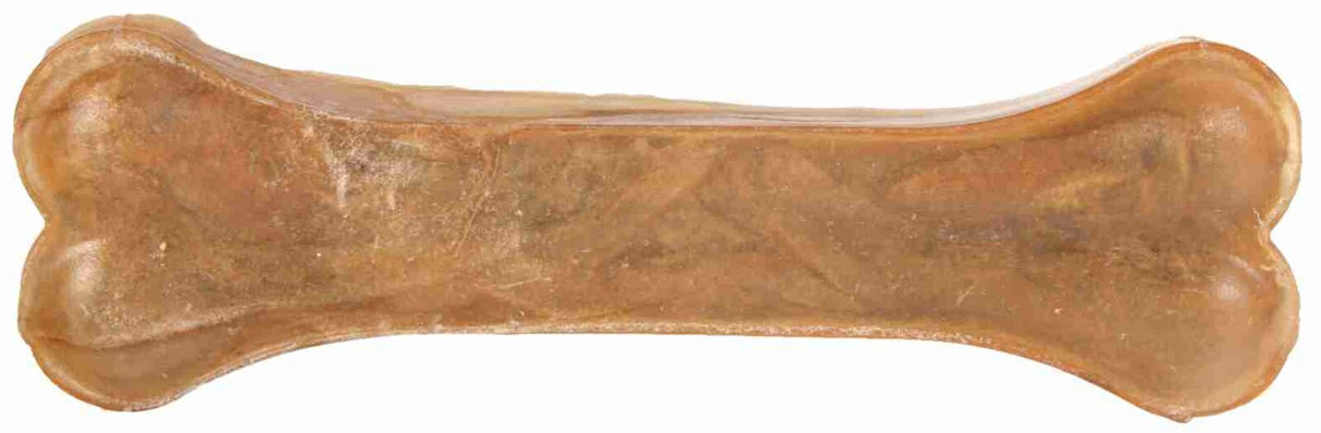 Brauner Hundeknochen in Knochenform, glatt und rechteckig mit abgerundeten Enden.