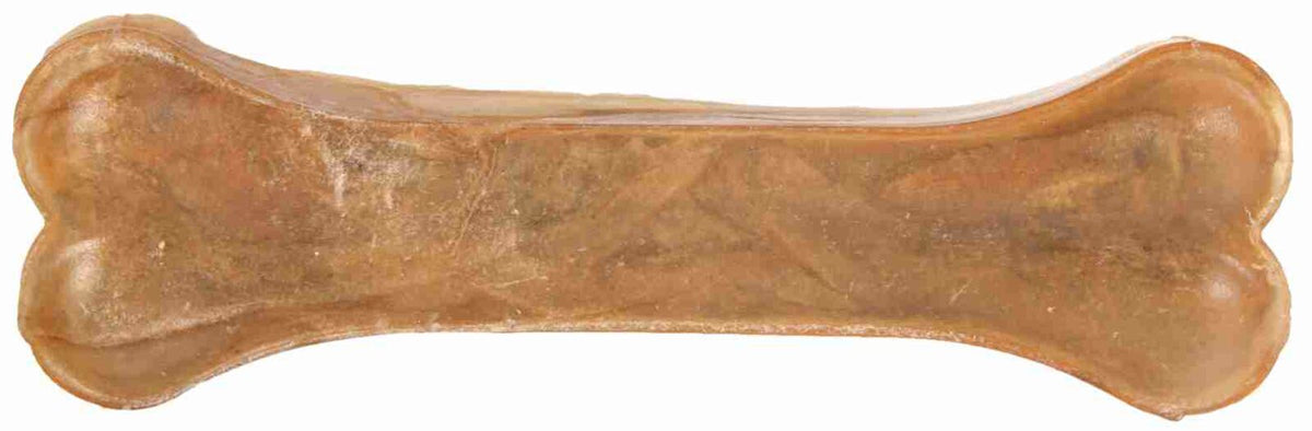 Brauner Hundeknochen in Knochenform, glatt und rechteckig mit abgerundeten Enden.