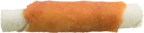 Eine weiße Stange mit einer orangefarbenen Ummantelung, glatt und gleichmäßig in der Textur.
