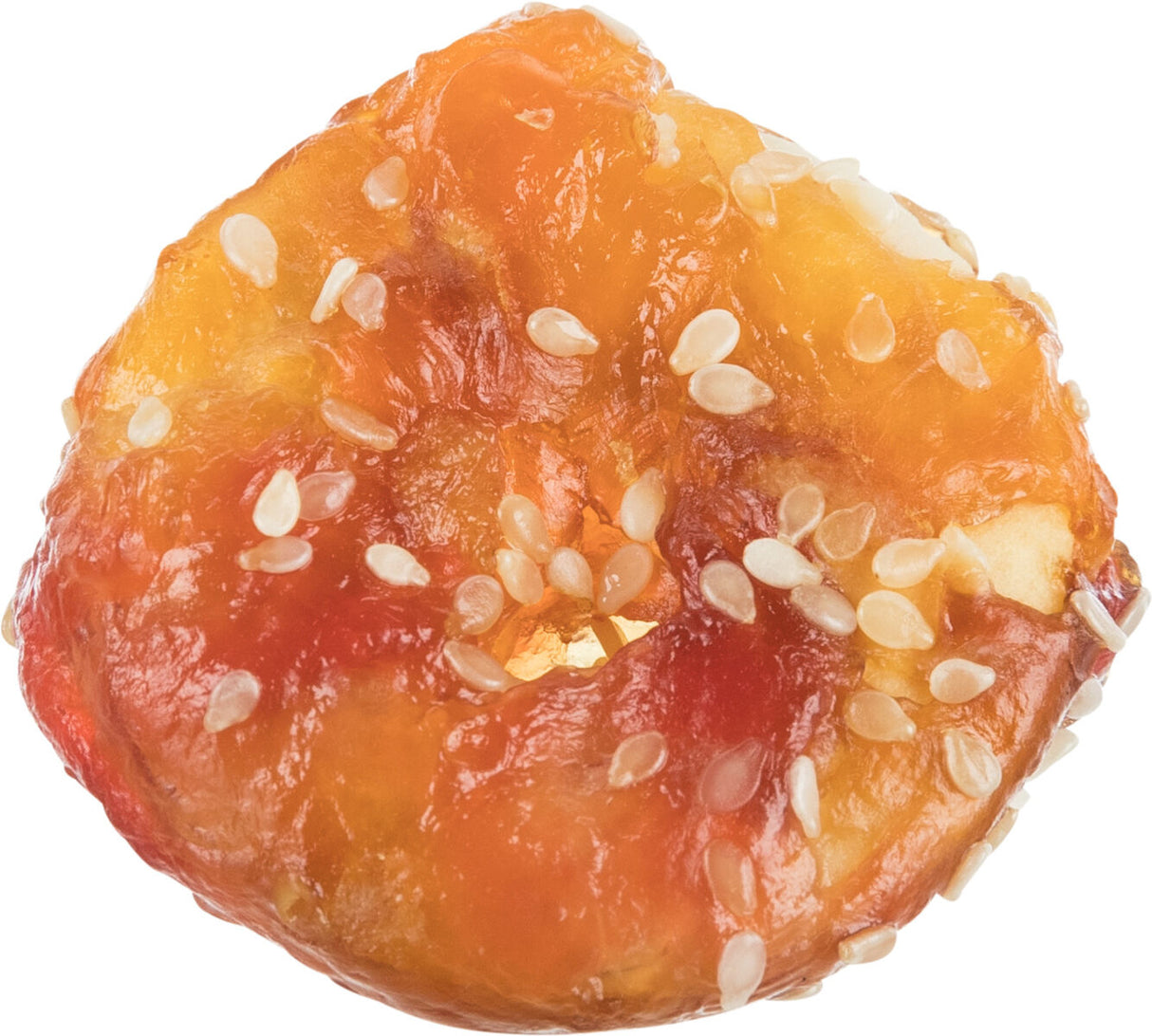 Rotes und gelbes getrocknetes Fruchtstück mit weißem Sesam.