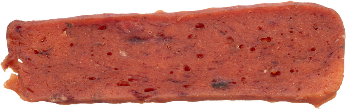 Eine rechteckige, rotbraune Scheibe mit ungleichmäßiger Textur und kleinen Löchern auf der Oberfläche.