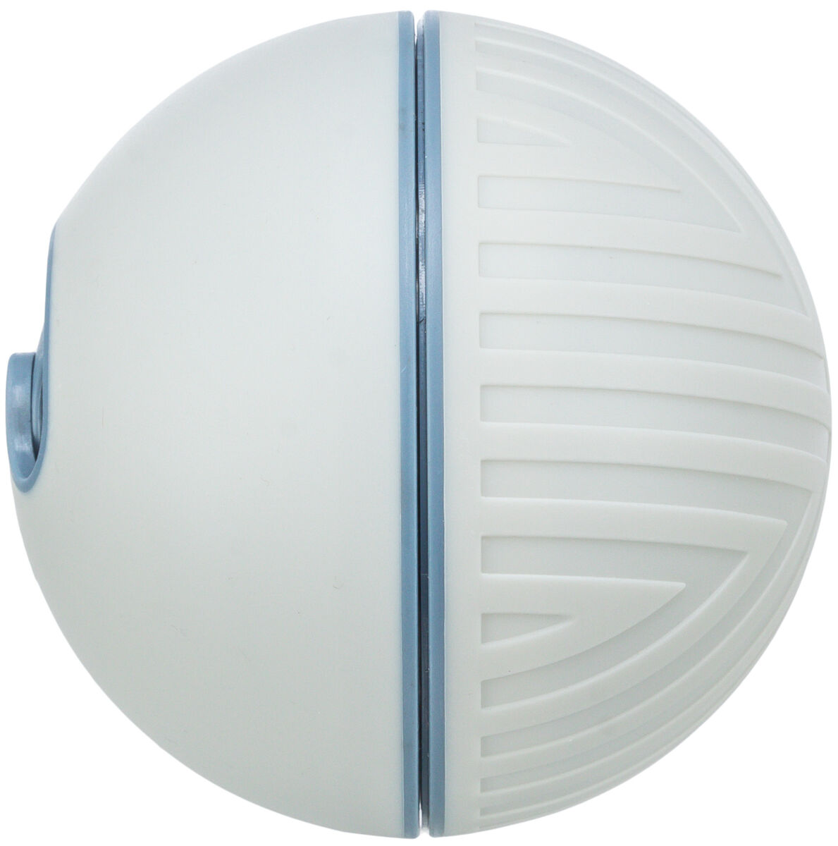 Runde grauweiße Struktur mit blauen Akzenten und feinen Rillen auf einer Seite, glatt auf der anderen.