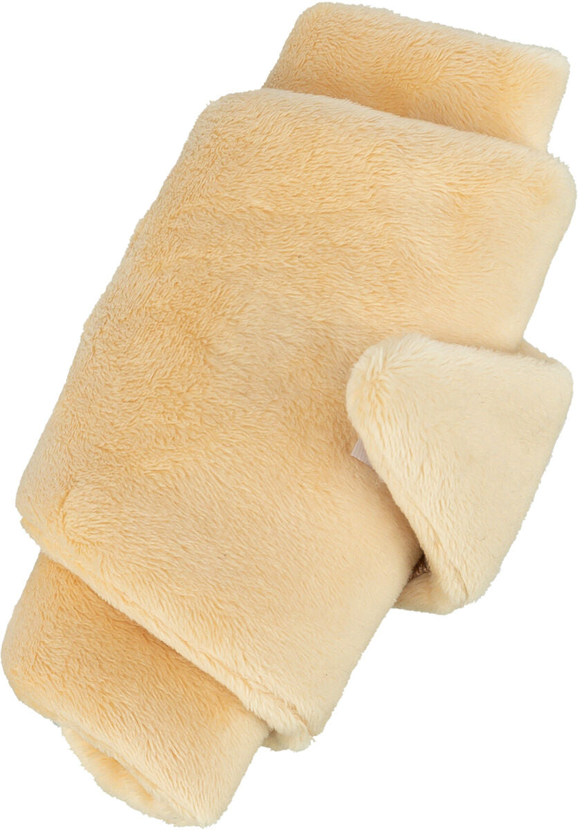 Weichmaterial in Cremefarbe, gerollt und flauschig, mit Textur ähnlich wie Plüsch.