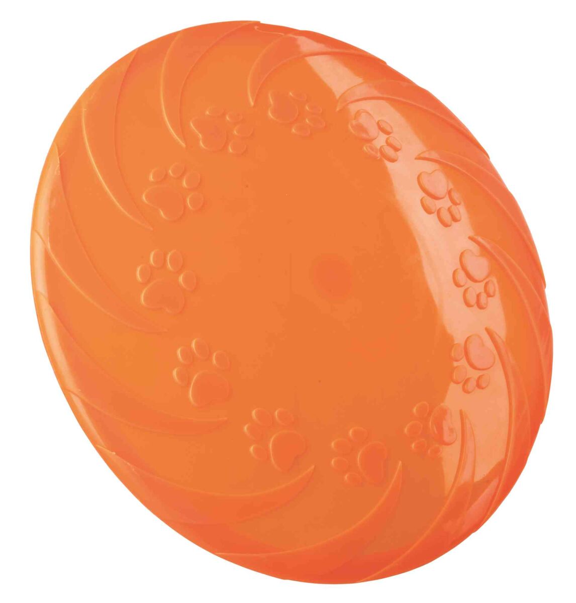 Rundes, oranges Objekt mit eingearbeiteten Pfotenabdrücken.