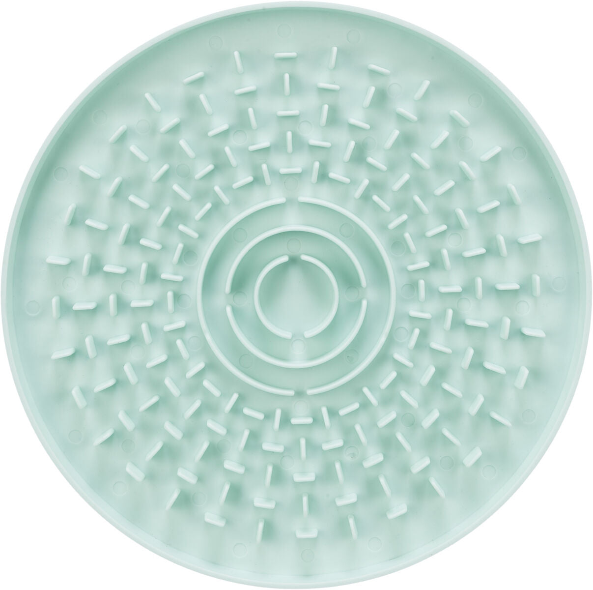 Runde, mintgrüne strukturierte Platte mit konzentrischen Kreismustern und erhabenen Noppen.