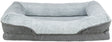 Graues Haustierbett mit weichen, flauschigen Rändern und einem glatten Bezug, rechteckige Form.