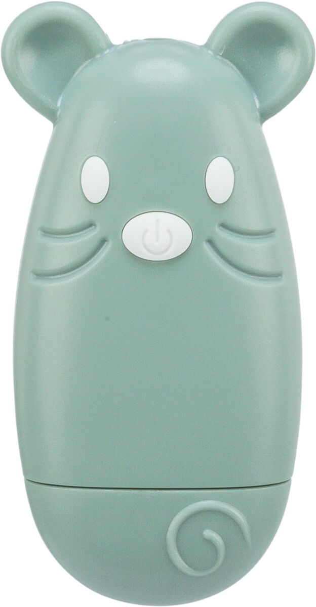 Hellgrünes, mausförmiges Gerät mit kleinen Ohren, runden Augen und einem zentralen, weißen Power-Symbol.