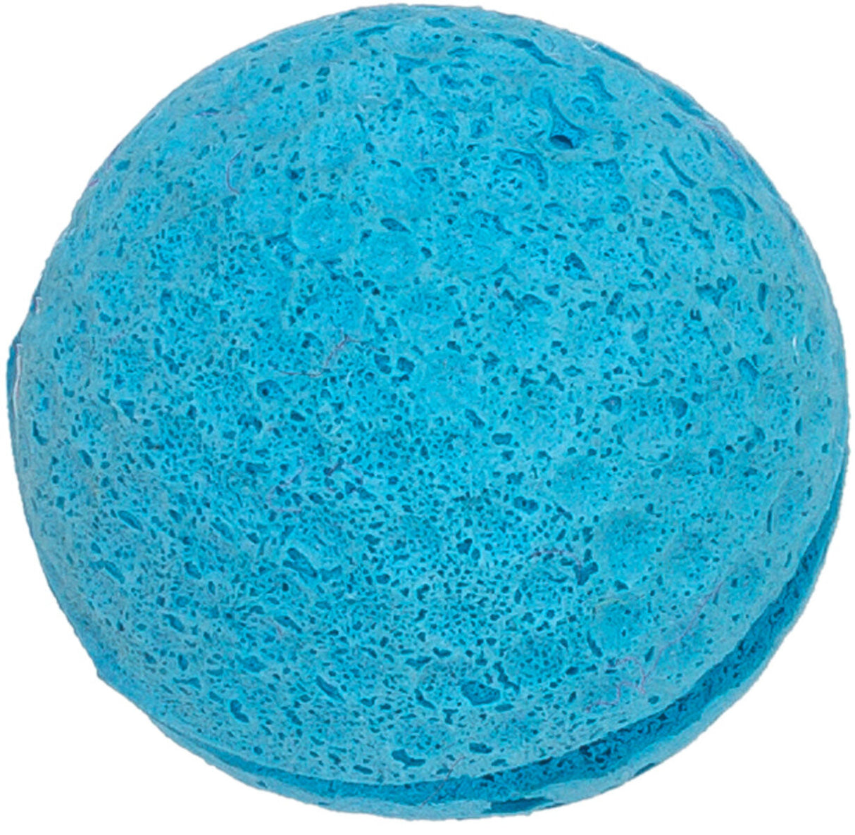 Runder, blauer, poröser Ball mit einer strukturierten Oberfläche.