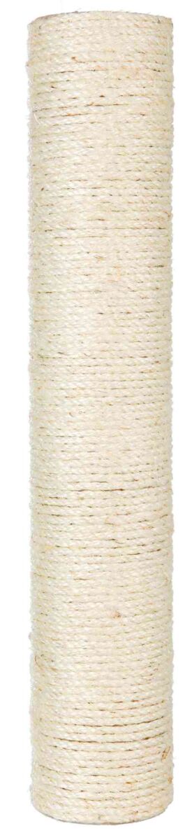 Zylindrisches Objekt mit beiger, dichter gewickelter Kordeloberfläche, vertikal stehend.