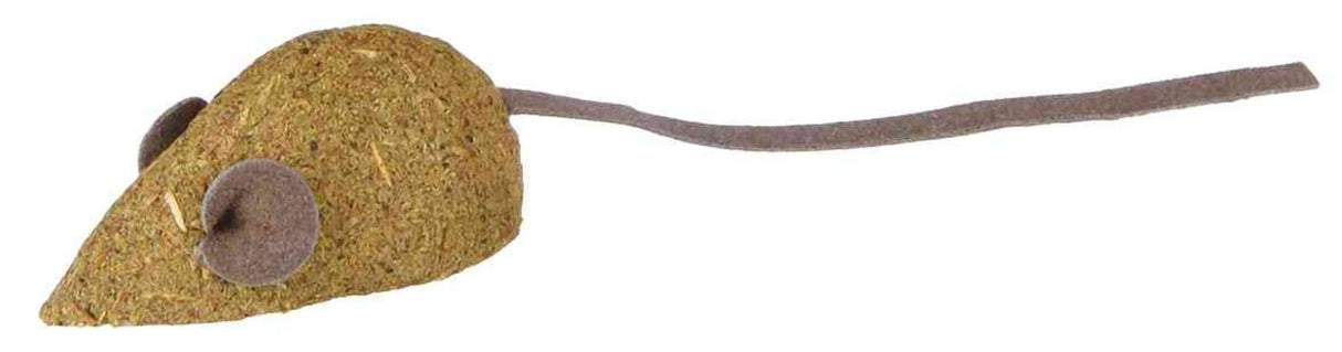 Kleine, braune Spielzeugmaus aus Filz mit langen Ohren und einem langen Schwanz.