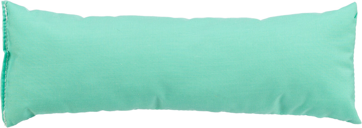 Rechteckiges Kissen in hellem Türkis, mit sichtbaren Nähten an den Kanten.