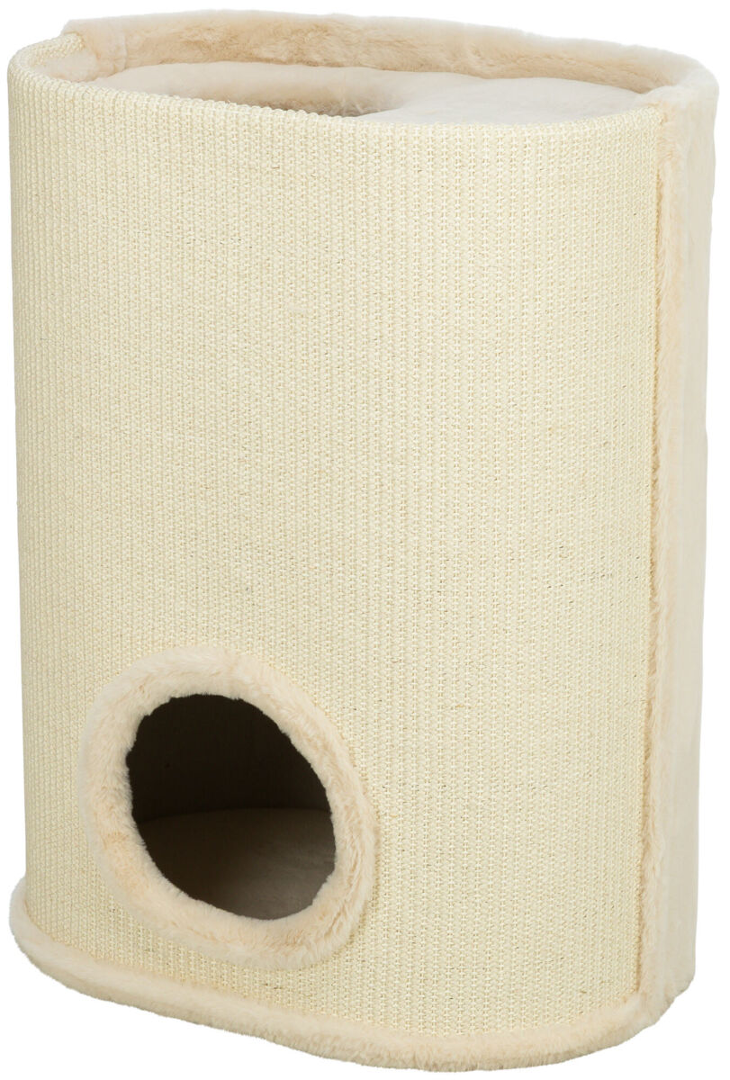 Beige, zylindrische Höhle mit rundem Eingang, bezogen mit weichem Stoff und strukturiertem Material.