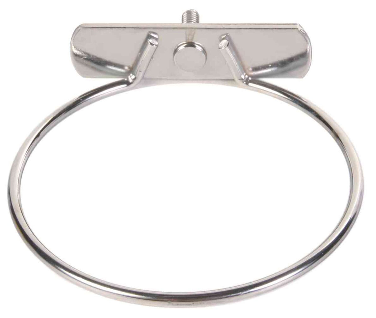 Metallring mit flacher Halterung, Schraube und Befestigungspunkt, silberfarben glänzend, einfaches Design.