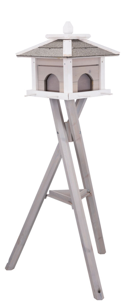 Holzgestell mit quadratischem Dach und zwei eingezogenen Bögen auf halbrunden Füßen, alles in hellem Naturton.