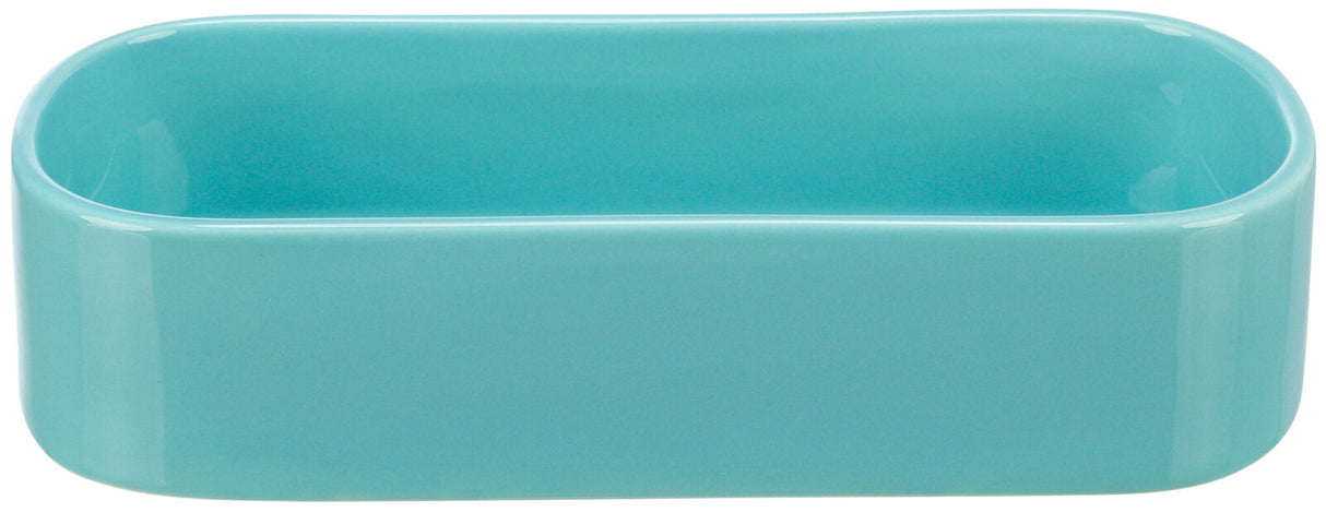 Rechteckige, türkisfarbene Schüssel mit leicht abgerundeten Kanten.