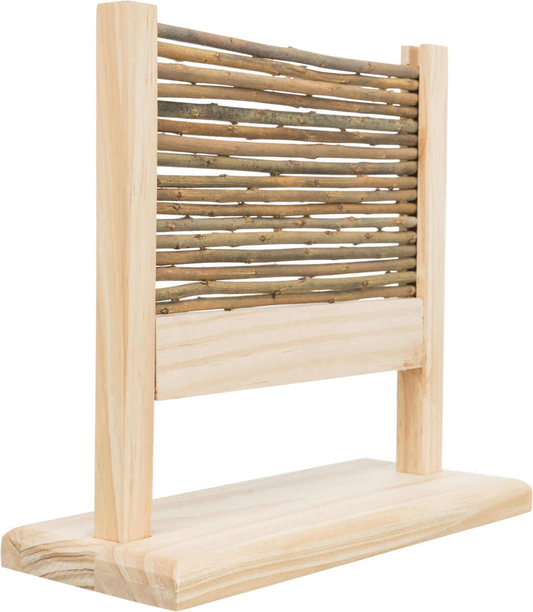 Holzgestell mit Naturzweigen in einem rechteckigen Rahmen, auf stabiler Basis montiert.