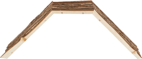 Holzstruktur mit natürlicher Rinde in einem rechteckigen Rahmen angeordnet, Farbton braun und beige.