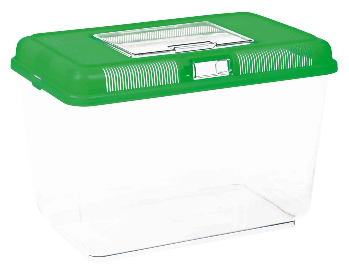 Transparente Box mit grünem Deckel und rechteckigem Lüftungsschlitz auf der Oberseite.