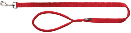 Rote Hundeleine mit Handschlaufe und silbernem Karabinerhaken.