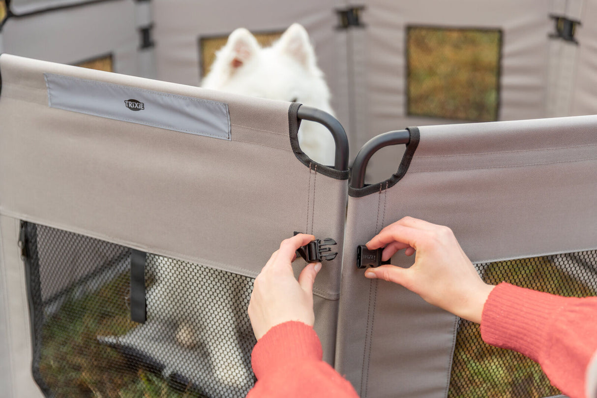 Campingzaun für Hunde mit Reißverschluss-Öffnung, flexibel erweiterbar