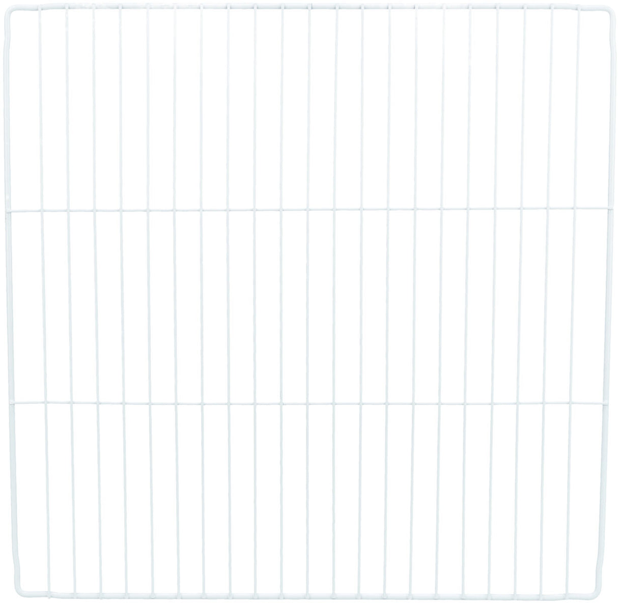 Ein rechteckiges weißes Gitter aus dünnen Stäben, vertikal angeordnet, mit gleichmäßigen Abständen.