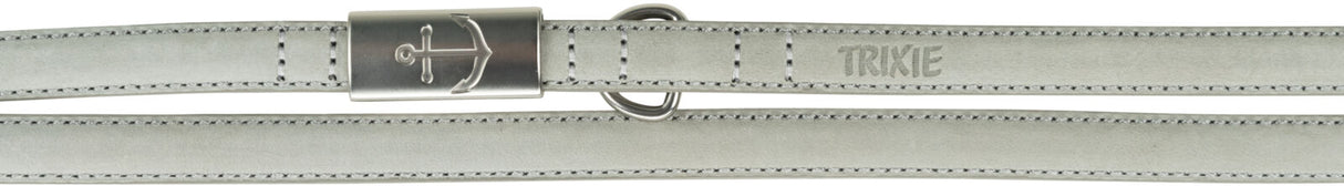 Graues, dünnes, längliches Band mit silbernem Anker-Symbol und dem Schriftzug "TRIXIE" auf der Oberfläche.