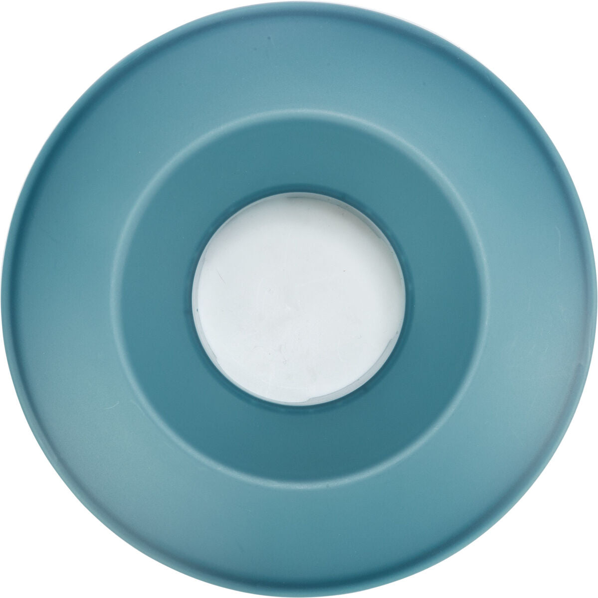 Runde, flache Scheibe in Blau mit einem weißen Kreis in der Mitte.
