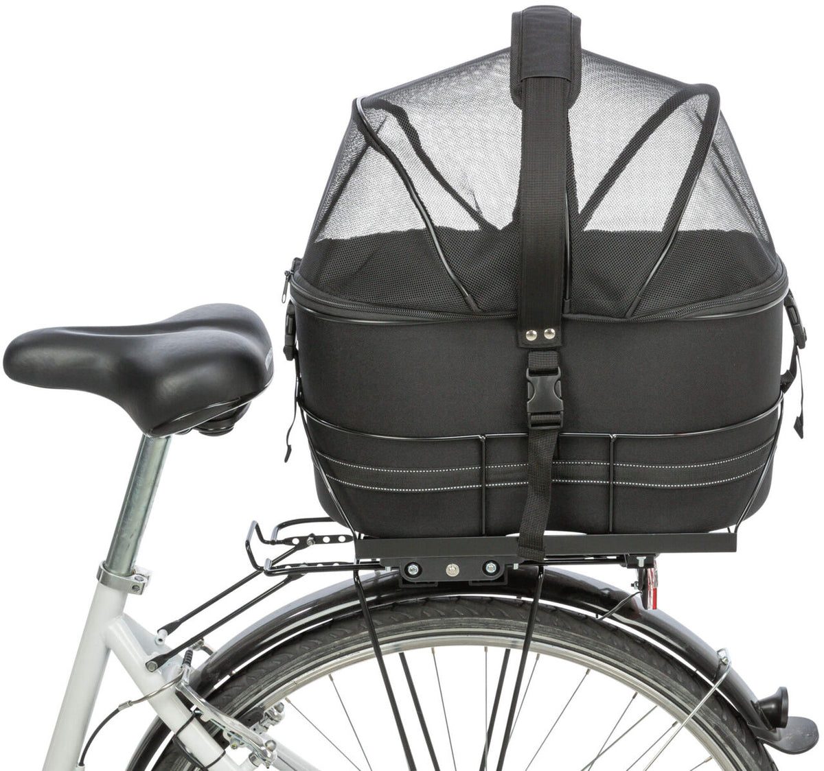 Hundefahrradkorb mit Netzhaube für Gepäckträger