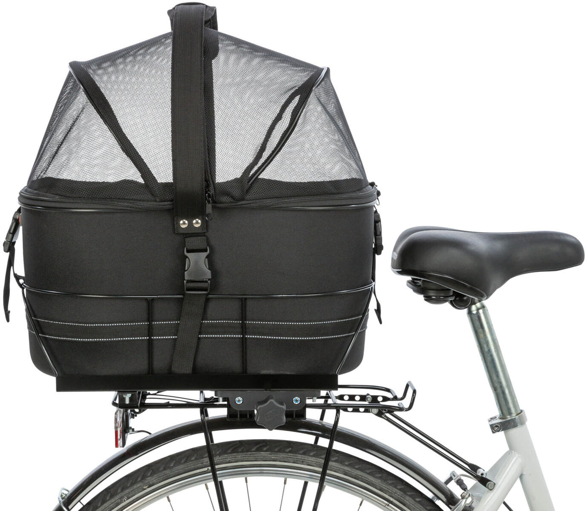 Hundefahrradkorb mit Netzhaube für Gepäckträger