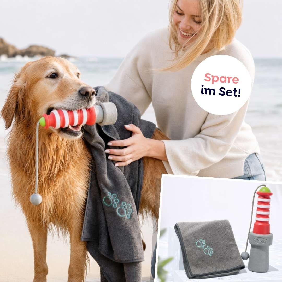 Sommer-Set für Hunde, Handtuch und Leuchtturm Wasserspielzeug