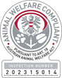 Das Bild zeigt ein Siegel mit einem Adler und einem Wappen, Text "ANIMAL WELFARE COMPLIANT" und "202315014".