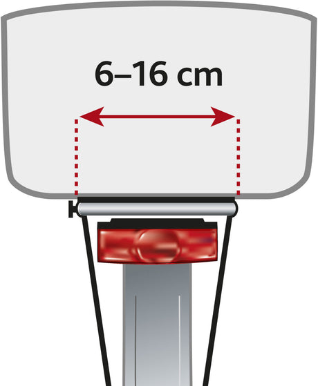 Abbildung zeigt eine graue Struktur mit rotem Licht und der Aufschrift "6-16 cm" über einem Pfeil.