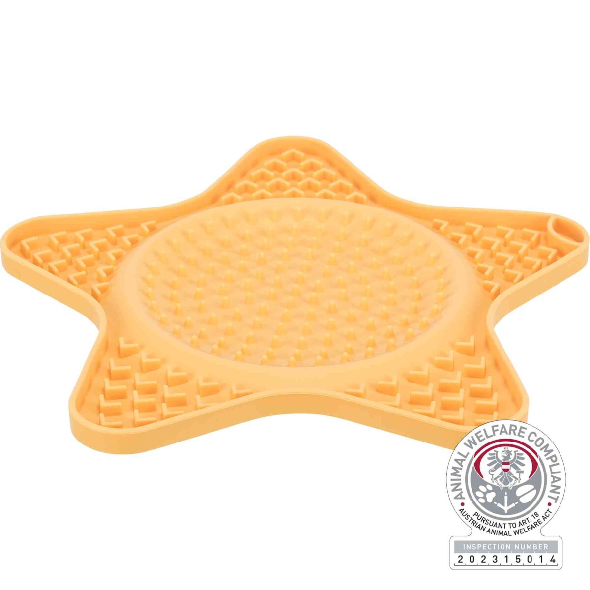 Sternförmige, orangefarbene Silikonmatte mit strukturierter Oberfläche.