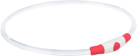 Transparenter Kunststoffring mit rotem Griffbereich und weißem Knopf.