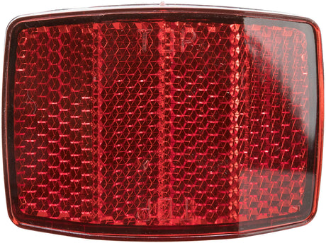 Rotes, rechteckiges Fahrrad-Rücklicht mit einer Struktur aus reflektierenden, sechseckigen Mustern.