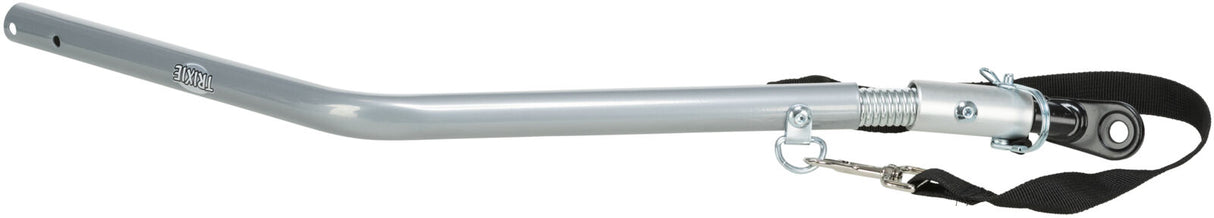 Metallstange mit Federmechanismus und schwarzem Gurt, an einem Ende gebogen, mit Markierung "TRIXIE".