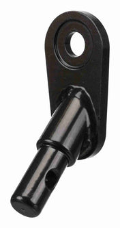 Schwarzes Metallteil mit zylindrischem Stift und Befestigungsloch, glänzend und glatt verarbeitet.