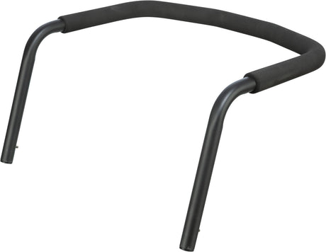 Schwarzer gebogener Metallgriff mit weichem schwarzem Schaumstoffüberzug auf der oberen Fläche.