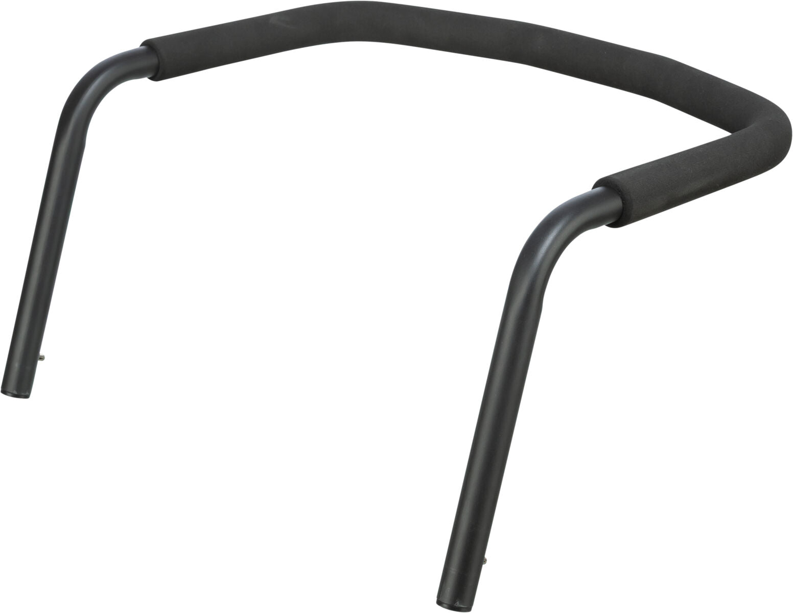 Schwarzer gebogener Metallgriff mit weichem schwarzem Schaumstoffüberzug auf der oberen Fläche.