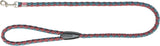 Geflochtene Hundeleine in Rot und Blau mit Metallschnalle und Schlaufe, Markenaufdruck "Trixie".