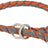Geflochtenes Halsband in Orange und Grau mit silbernen Metallringen.
