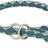 Geflochtenes Halsband in Blau und Grau mit zwei silbernen Metallringen.